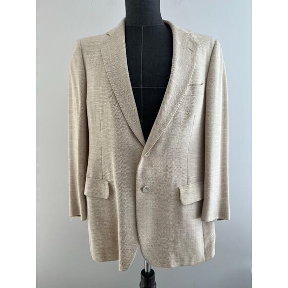 Vintage Mr Sid Silk & Wool Bespoke Suit Jacket Blazer Pale Yellow Beige 40 SG - Picture 1 of 12